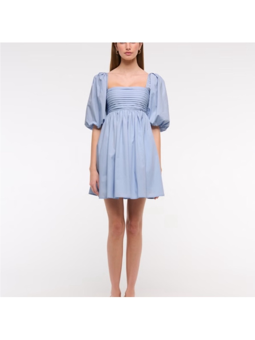 Abercrombie & Fitch Emerson Blue Poplin Puff-Sleeve Square Neck Mini Dress - Picture 2 of 5